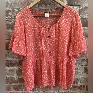 J. Crew Coral Silk Flutter Sleeve Button Blouse Medium